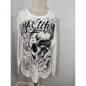 MMA‎ Elite Thermal T Shirt Mens L Waffle Skull Graphic Streetwear Grunge Y2K